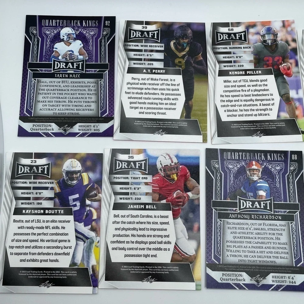 NFL FOOTBALL DRAFT CARDS- 10 Cards